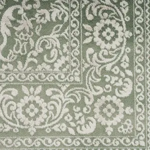 Green Cream Bordered Traditional Distressed Runner Rug 60x240cm