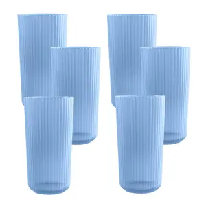 Blue Matte Plastic 21oz Ribbed Jumbo Drinking Cups - Set of 6