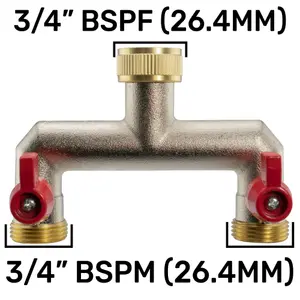 garden watering nickel plated brass 2 way tap splitters /manifold (3/4" bsp male thread outlets)