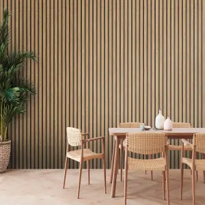 AS Creation Wooden Slats Panelling 3D Wood Panel Stripe Non Woven Wallpaper Natural Black 39109-1