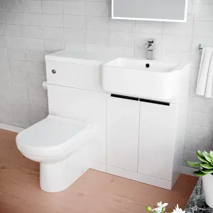 Nes Home Right Hand Freestanding Basin Vanity Unit With Black Handles, WC Unit & Toilet