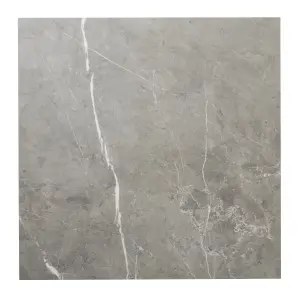 Ultimate Grey Gloss Marble effect Porcelain Indoor Wall & floor Tile, Pack of 3, (L)595mm (W)595mm