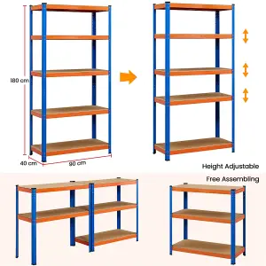 Yaheetech Orange Blue Metal 5 Tier Storage Rack with Adjustable Shelves