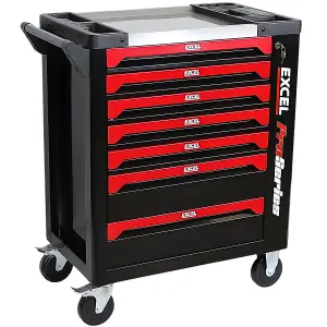 Excel 7 Drawers Tool Chest Storage Roller Cabinet Black and Red