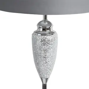 First Choice Lighting Mirrored Crackle Glass Floor Lamp with Grey Shade