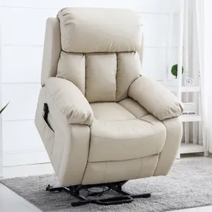 Chester Dual Motor Electric Rise Recliner Bonded Leather Armchair Electric Lift Riser Chair (Cream)