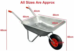 Heavy Duty Wheelbarrow 65l Litre Galvanised Steel Outdoor Wheel Barrow Pneumatic