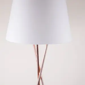 First Choice Lighting Copper Tripod Floor Lamp with White Fabric Shade