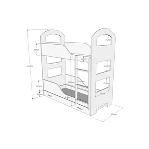 Spady Standard Bunk Bed and Mattress Grey / 80 x 180 cm / With Drawer