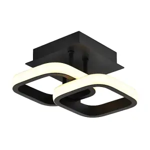 Contemporary Compact Double Head 19w LED Ceiling Light Fitting in Matt Black