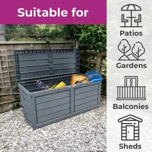 320L Litre Dark Grey Plastic Waterproof Outdoor Garden Storage Box