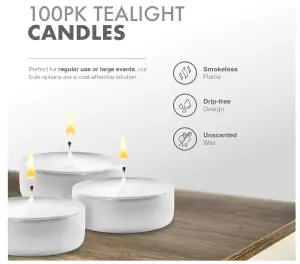 Delka 8 Hour Tea Light Candles, 50 Pack, Long Burning Time, Unscented Tea Lights - White