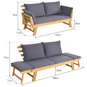 Costway Outdoor Daybed Patio Convertible Couch Sofa Bed Wood Folding Chaise Lounge Bench