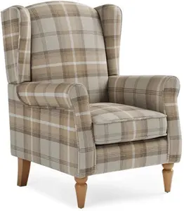 Dunelm Oswald Check Wingback Armchair, Country, Natural Oswald Wingback, Textured Weave Fabric