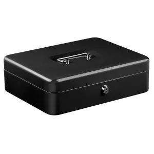 Hardys Metal Cash Box Money Bank Deposit Steel Tin Security Safe Petty Key Lockable - 12" Black