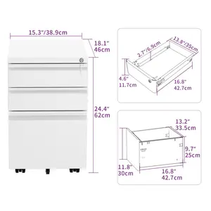 Carreiro 3 Drawer Steel Filing Cabinet White