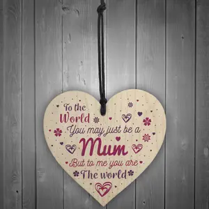 Red Ocean Mum Mummy Gift Handmade Wooden Hanging Heart Sign Gift For Mum Birthday Christmas