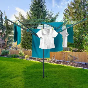 50m Rotary Airer Clothes Line with 4 Arms - Heavy Duty Outdoor Washing Line with Free Ground Spike