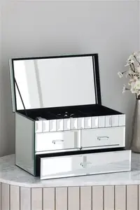 Next Silver Mirror Glass Large Jewellery Box - Silver Mirror