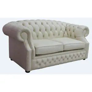 Chesterfield 2 Seater Cottonseed Cream Leather Sofa Bespoke In Buckingham Style