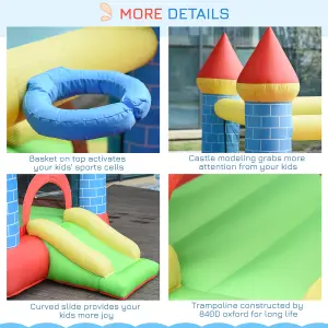 Outsunny Kids Bouncy Castle House Inflatable Trampoline Slide Water Pool Basket 4 in 1 with Blower for Kids Age 3-8 Castle Design