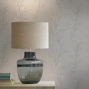 Laura Ashley Willow Dove grey Floral Smooth Wallpaper Sample