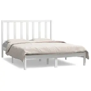 Berkfield Bed Frame White Solid Wood Pine 140x190 cm