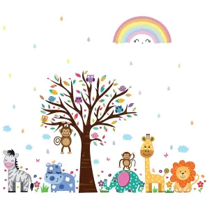 Walplus Happy London Zoo With Rainbow Kids Sticker PVC Multicoloured