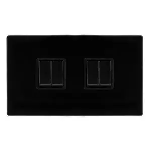 Matt Black Screwless Plate 10A 4 Gang 2 Way   Light Switch - Black Trim - SE Home