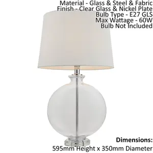 Table Lamp - Clear Glass & Nickel Plate - 60W E27 - Bedside Light Base & Shade