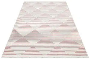 Pink Outdoor Rug, Geometric Striped Stain-Resistant Rug For Patio Decks, 3mm Modern Outdoor Area Rug-190cm X 290cm