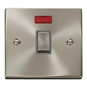 Satin / Brushed Chrome 1 Gang 20A Ingot DP Switch With Neon - Grey Trim - SE Home