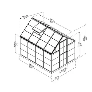 Harmony Greenhouse 6 x 4 Grey / 208cm H x 185cm W x 247cm D