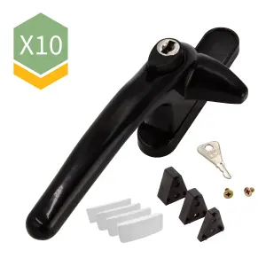 Universal Cockspur Window Handle Kit (10 Pack) - Left, Black/White