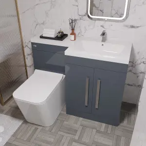 Nes Home RH 1100mm Vanity Basin Unit, WC Unit & Elora Back To Wall Toilet Grey