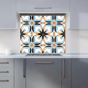 White Brown and Blue Geometric Pattern Premium Glass Kitchen Splashback W700mm x H650mm