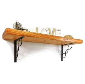 Wooden Rustic Shelf with Bracket WPRP Black 220mm 9 inches Light Oak Length of 160cm