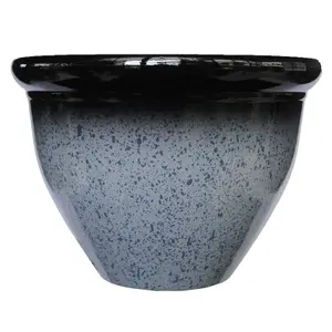 simpa 2PC Grey Speckle Glaze Effect Plastic Planters 30.5cm (Dia)