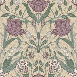 Galerie Apelviken Beige Green Pink Brown Anemone Smooth Wallpaper