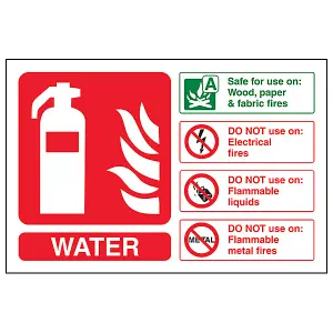 WATER Fire Extinguisher Safety Sign - Adhesive Vinyl - 150x100mm (x3)