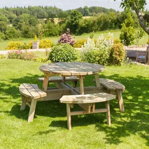 Zest Rose Round Wooden Picnic Table Garden Bench Seat FSC 8 Seater