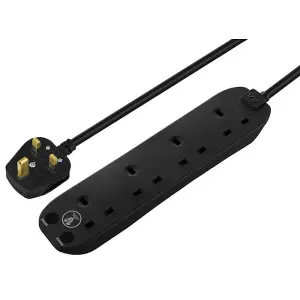 Masterplug black extension lead with surge protection - 4 sockets, 2 metre cable.