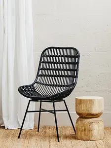 Interiors by Premier Curved Black Natural Rattan Chair, Sturdy and Durable Rustless Rattan Chair, Easy Cleaning Rattan Armchair