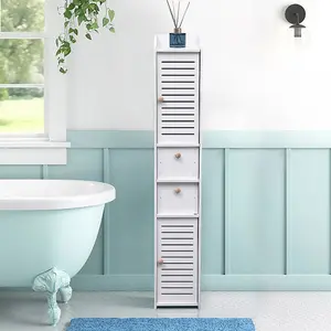 Single Wooden Tall Bathroom Storage Corner Cabinet with Shelf and 2 Drawers,118cm H