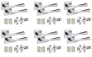 6 Set Straight Astrid Design Door Handles Internal Sets Latch and BB HInges Square Polished Chrome Finish