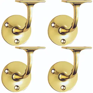 4 PACK - Heavyweight Stair Handrail Bannister Bracket Arm - Polished Brass 91mm Holder