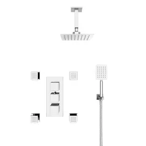 Nes Home Olive Square 3 Way Concealed Thermostatic Shower Mixer Valve, Ceiling Shower Head, Handset, 4x Body Jets Set Chrome