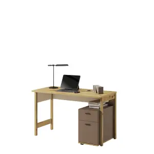 Lenny 04 Computer Desk in Oak Artisan, Beige & Truffle - 1250mm x 760mm x 600mm - Streamlined Workspace Elegance