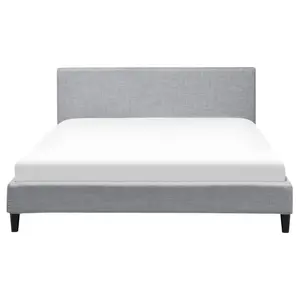 Fabric EU King Size Bed White LED Light Grey FITOU