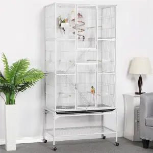 Yaheetech White Rolling Metal Bird Cage with Detachable Stand Large